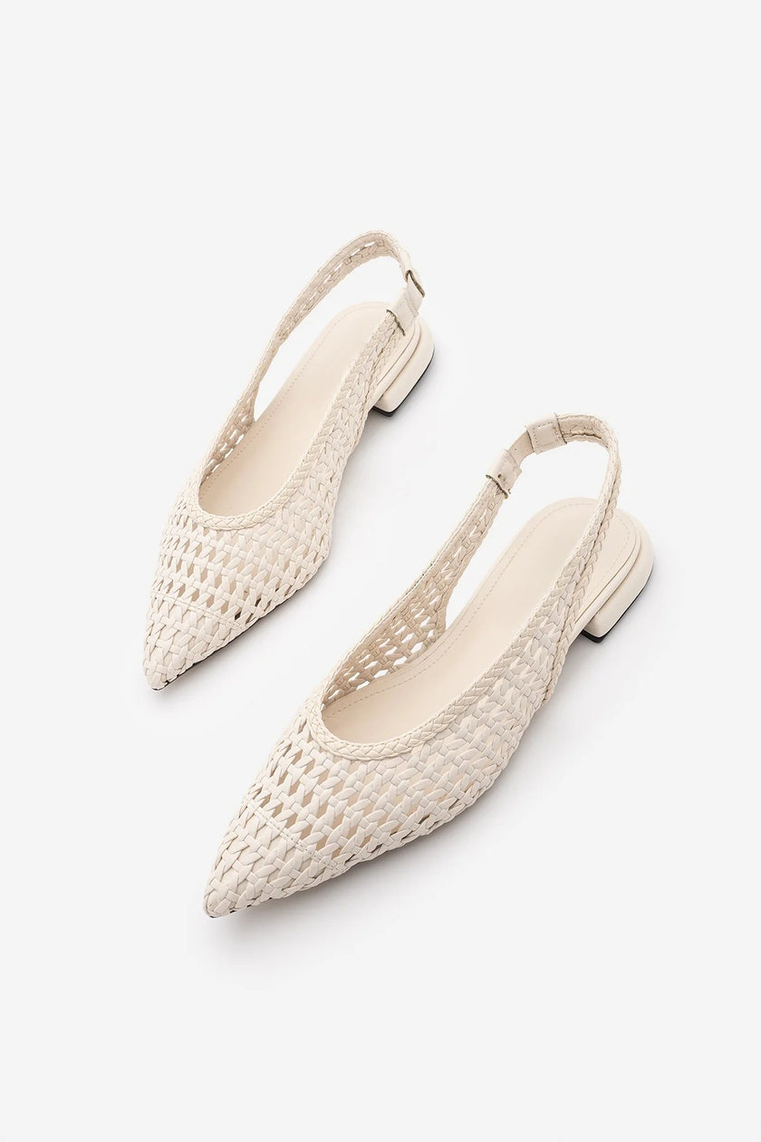 KUNVES Off-white Handwoven Pointed Toe Women’s Ballet Flats