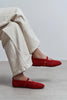 BELINDA Red Suede Genuine Leather Studded Buckle Detail Women’s Ballerina Flats