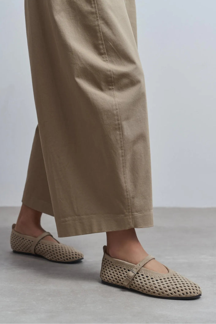 BELINDA Beige Suede Genuine Leather Studded Buckle Detail Women’s Ballerina Flats