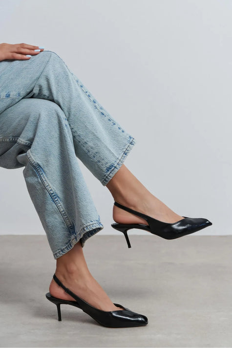 ADEN Black Rustic Pattern Open Toe Pointed Women’s Heels