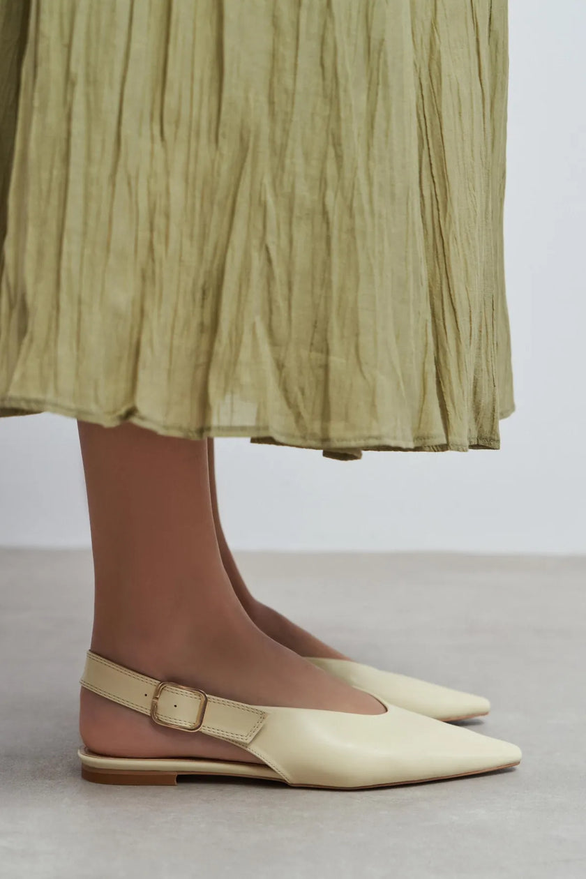 TESSA Butter Yellow Matte Pointed Toe Buckle Detail Low Heel Women’s Flats
