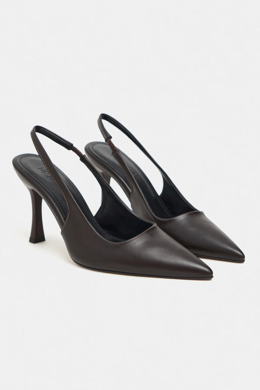 ELARA Coffee Matte Slingback V-Vamp Pointed Toe Women’s Heels