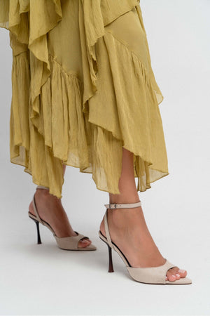 TANIA BEIGE SUEDE ANKLE BELT DETAIL WOMEN'S THIN-HEEL HIGH-HEEL SHOES