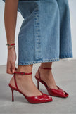 VELA Red Rustic Open Toe Ankle Strap Women’s Heel Shoes