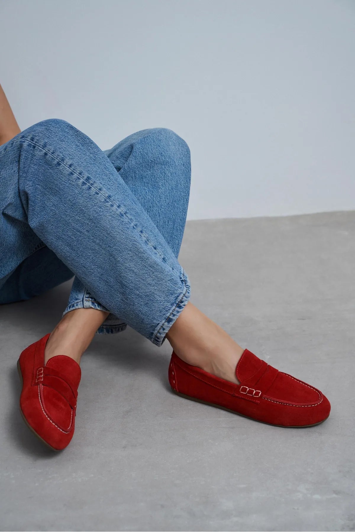 JERY Red Suede Leather Women’s Loafer Shoes