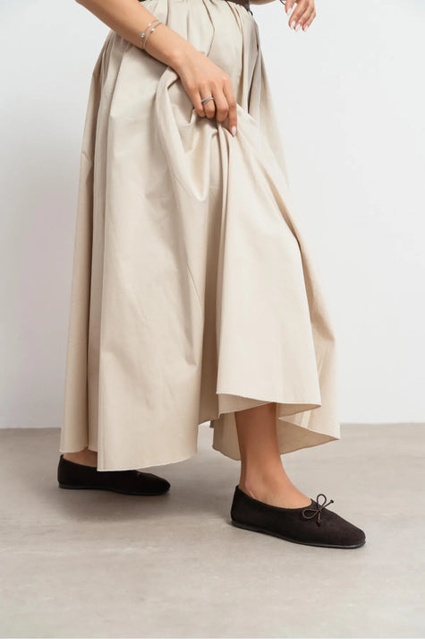 REYNA Bitter Brown Genuine Leather Bow Detail Women’s Flat Ballet Shoes