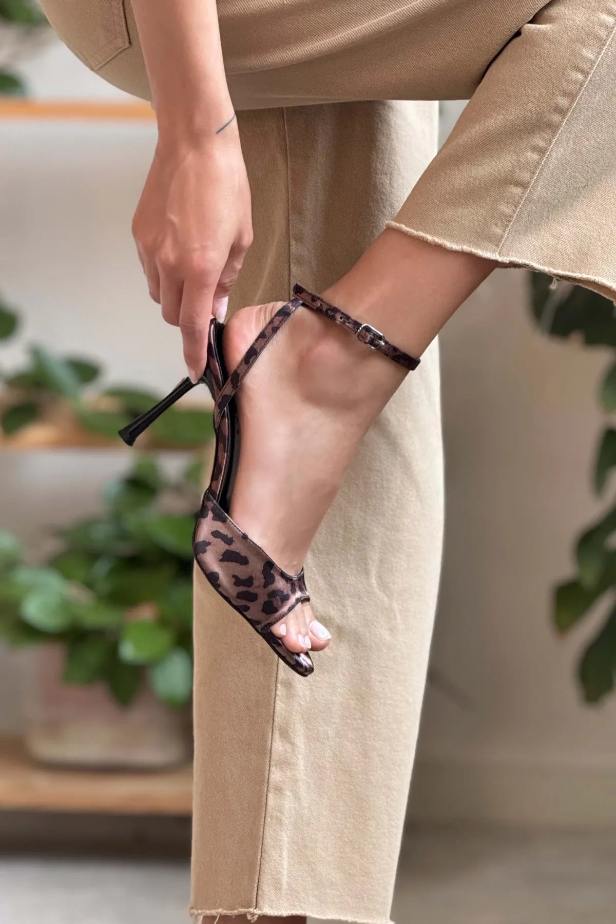 CHARMS Leopard Satin Ankle Strap Detail Women’s High Heels