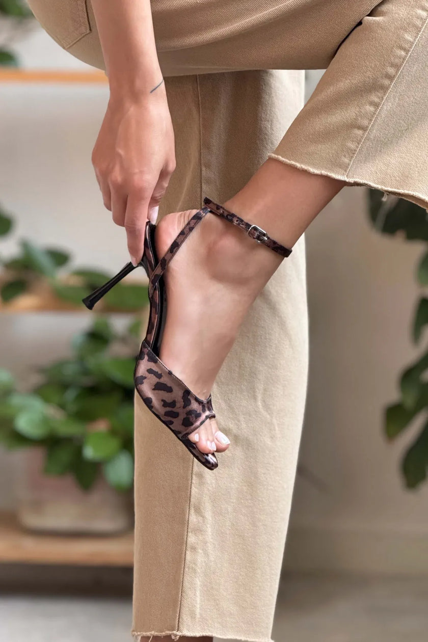 CHARMS Leopard Satin Ankle Strap Detail Women’s High Heels