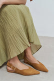 BENETO Tan Suede Pointed Toe Belt Detail Women’s Ballet Flats