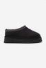 SWEET BLACK SUEDE FLAT-SOLED HOME SLIPPERS WITH FUR INSIDE