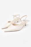 Agatha Beige Wrinkled Matte Pointed Toe Ankle Tie Women's High Heel Shoes