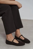 PALMER Dark Brown Genuine Suede Buckle Detail Women’s Flat Ballet Shoes