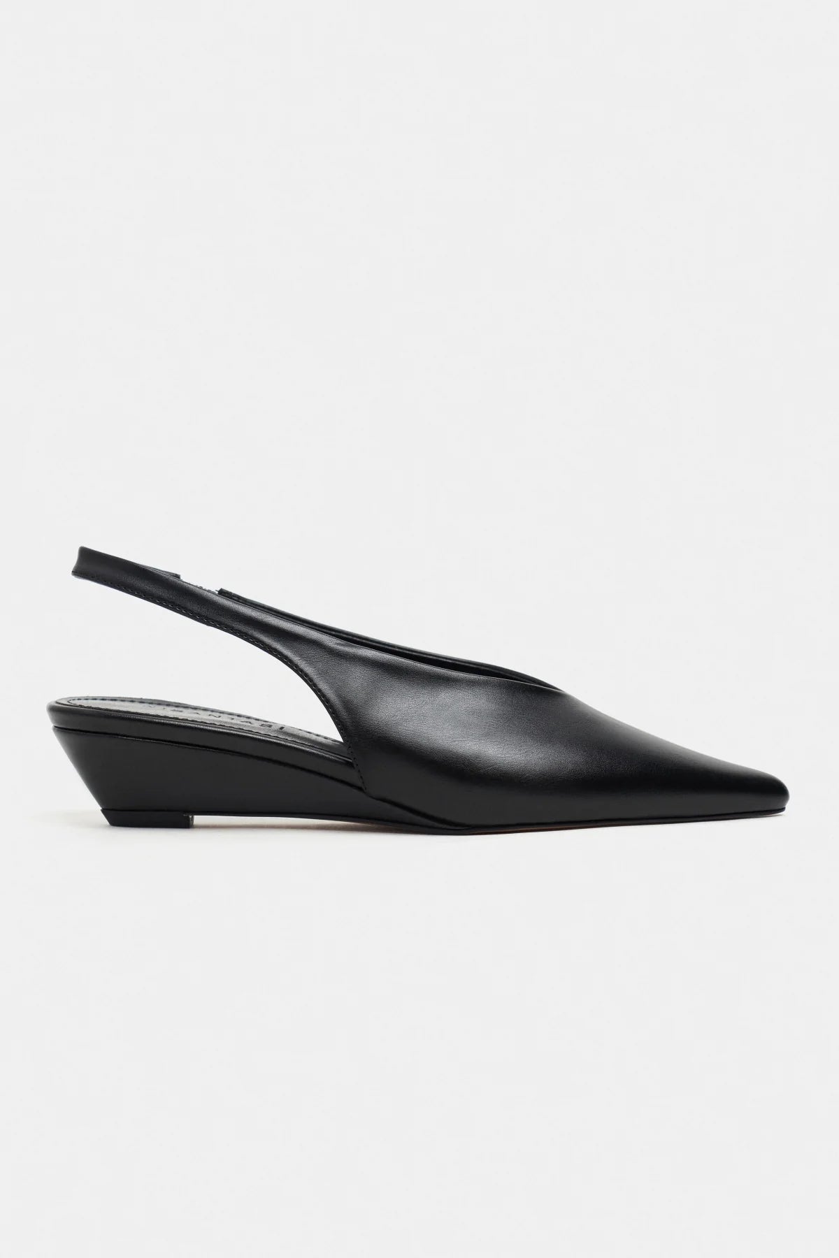 NINO Black Matte Pointed Toe Back Strap Women’s Wedge Heel Shoes