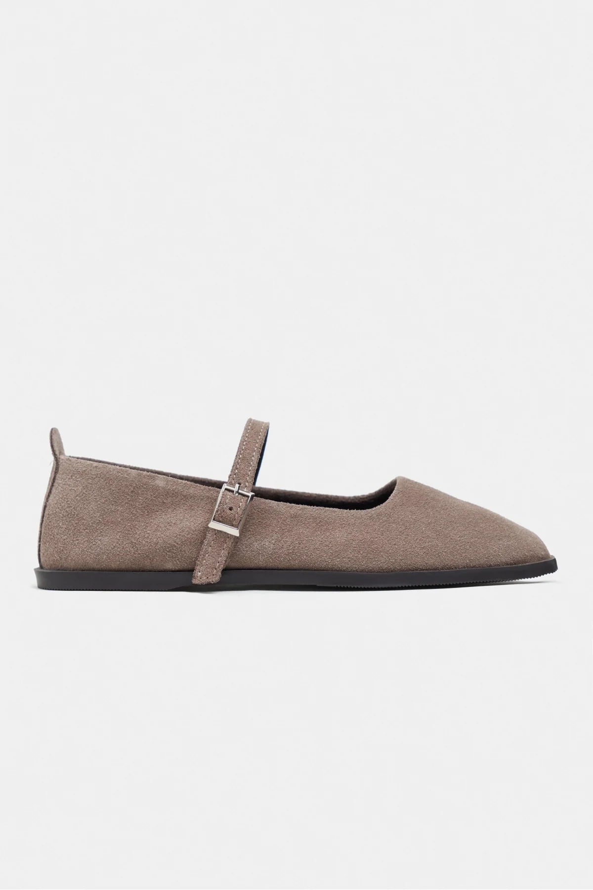 Jade Dark Beige Suede Genuine Leather Double-Buckle Flat Women's Ballet Flats