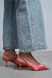 SALVA Salmon Satin Pointed Toe Open Front Women’s Heels
