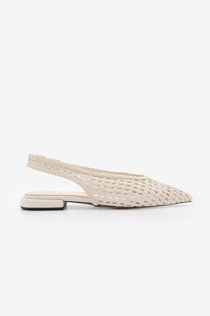 KUNVES Off-white Handwoven Pointed Toe Women’s Ballet Flats