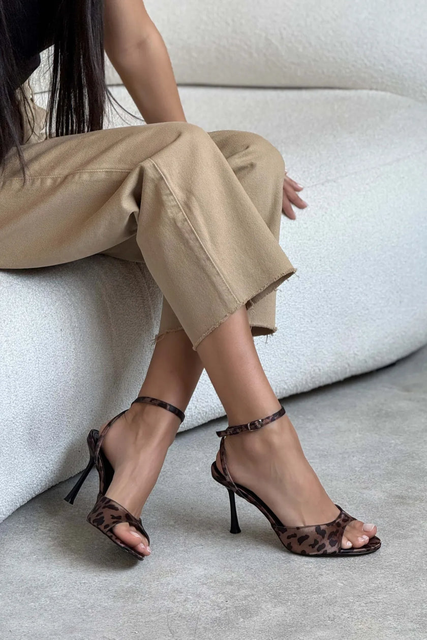 CHARMS Leopard Satin Ankle Strap Detail Women’s High Heels
