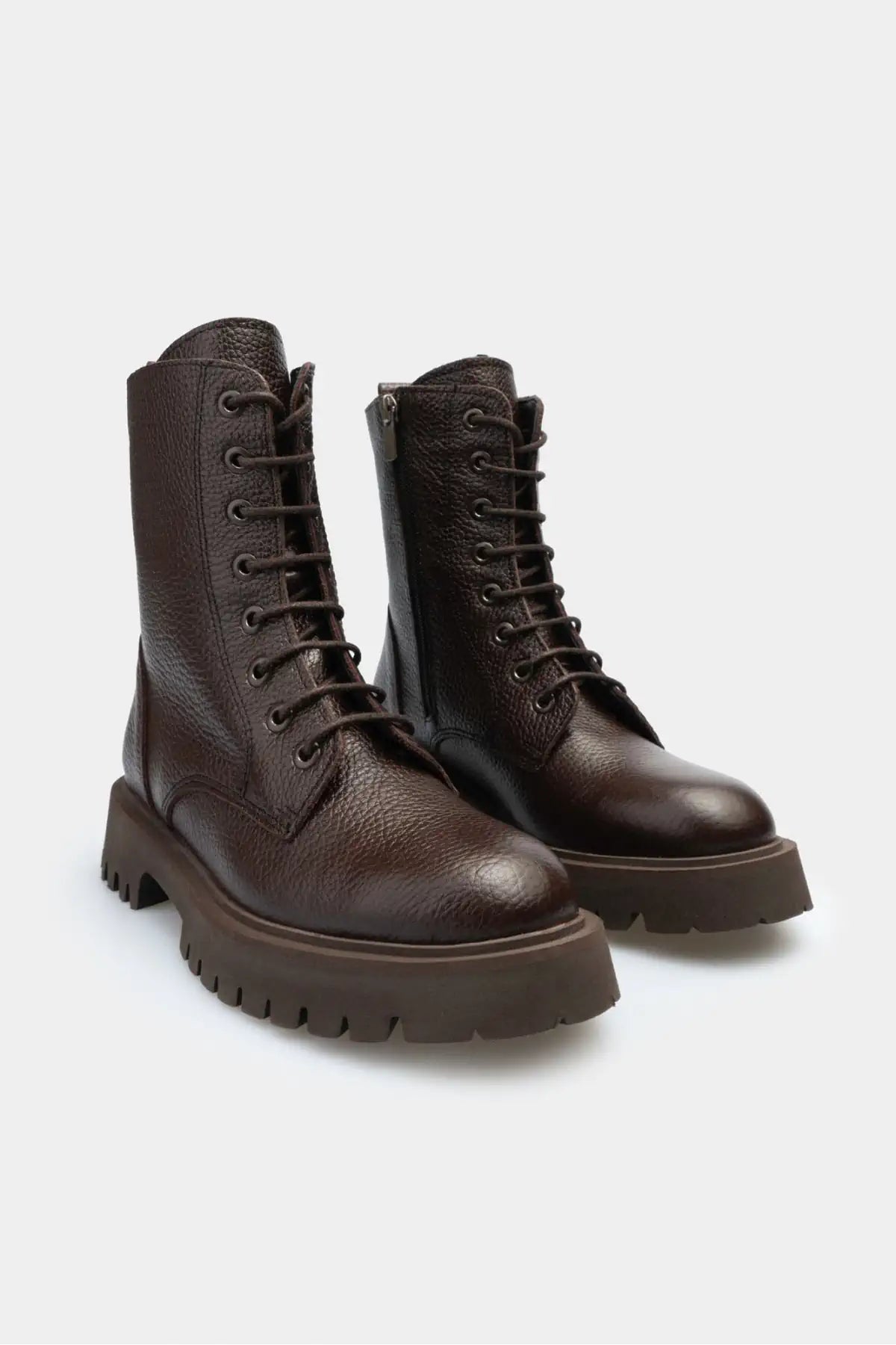 TEMPEST BROWN GENUINE LEATHER LACE-UP WOMEN'S COMBAT BOOTS