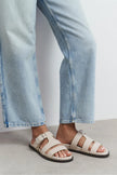 SPIRIT Beige Matte Buckle Detail Flat Women’s Slippers