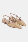X-HARMONY WICKER BEIGE BELT DETAIL POINTED TOE LOW-HEEL WOMEN'S BALLERINA
