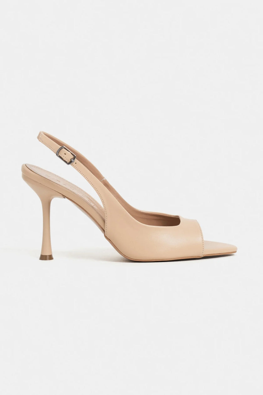MAIA Nude Matte Pointed Toe Open Front Women’s Thin Heel Shoes