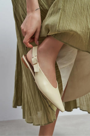 TESSA Butter Yellow Matte Pointed Toe Buckle Detail Low Heel Women’s Flats