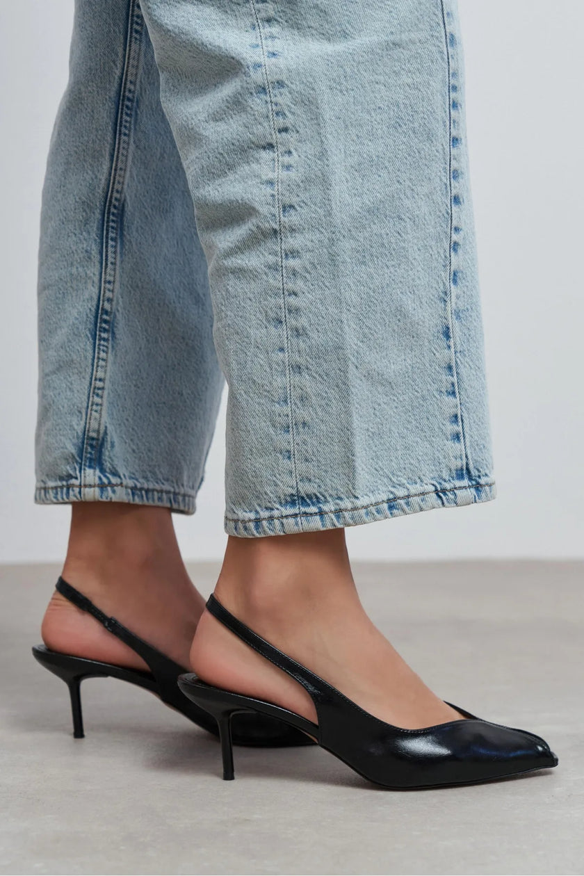ADEN Black Rustic Pattern Open Toe Pointed Women’s Heels