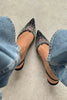 Sindrella  Black Mesh Stone Detailed Pointed Toe Women's High Heel Shoes