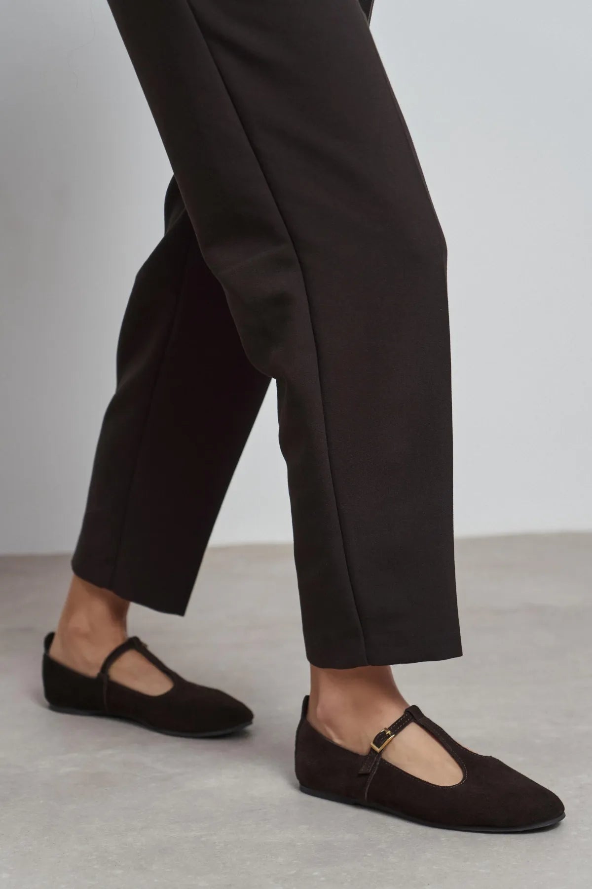 PALMER Dark Brown Genuine Suede Buckle Detail Women’s Flat Ballet Shoes | Ballet Flats | FOOTWEAR | Lebbse