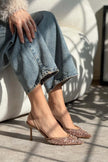 Sara Nude Pointed Toe Women's High Heel Shoes with Net Bead Detail