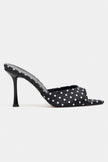 RENATA Black Polka Dot Open Pointed-Toe Women's Heeled Slippers