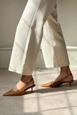 MELVIN Caramel Patterned Matte Women’s Heeled Shoes with Elastic Ankle Detail