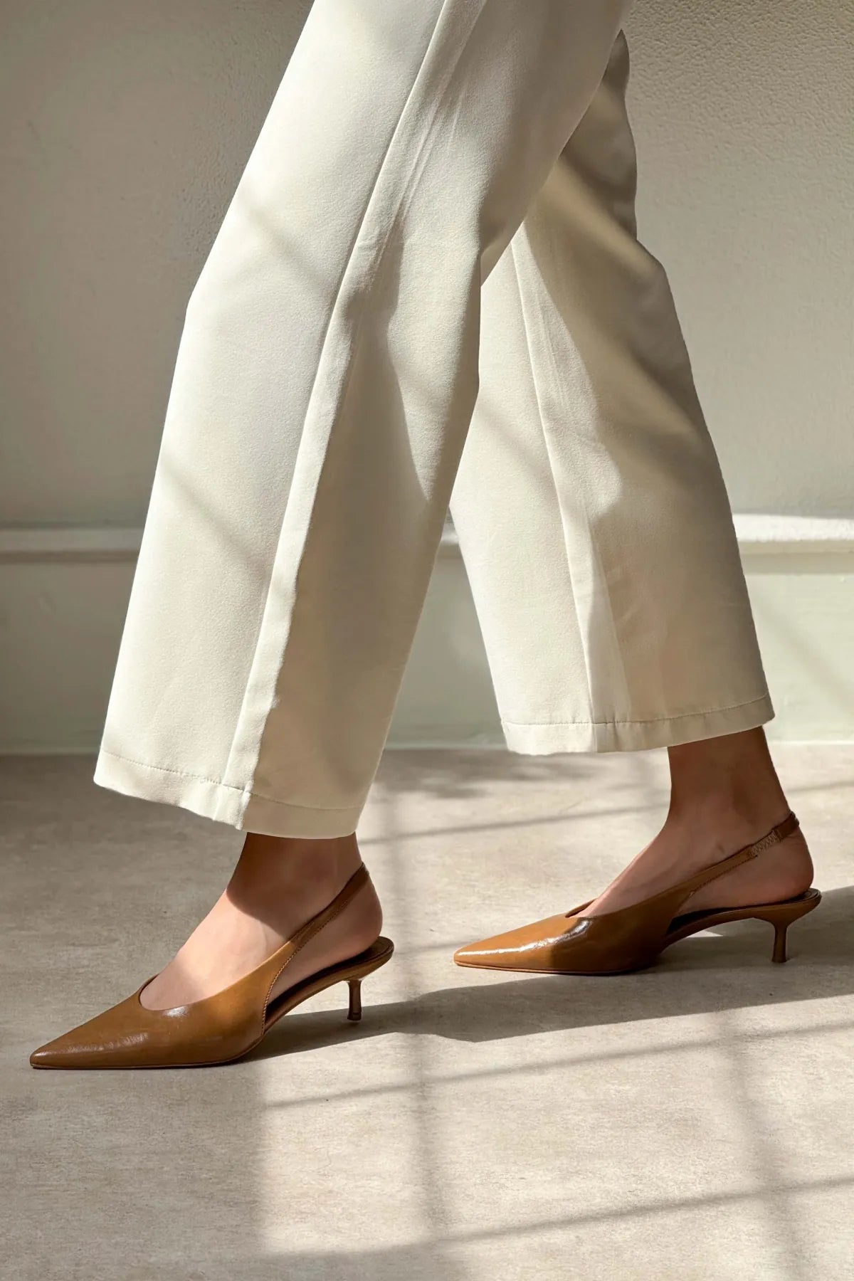 MELVIN Caramel Patterned Matte Women’s Heeled Shoes with Elastic Ankle Detail