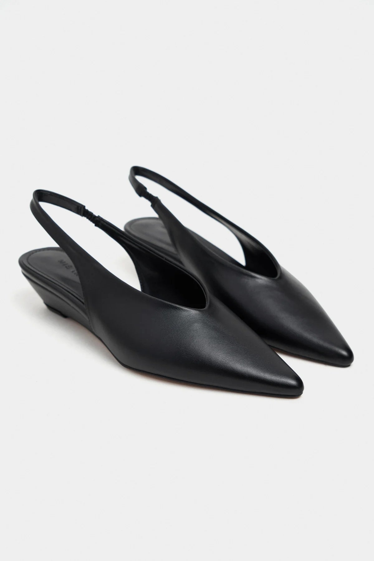 NINO Black Matte Pointed Toe Back Strap Women’s Wedge Heel Shoes