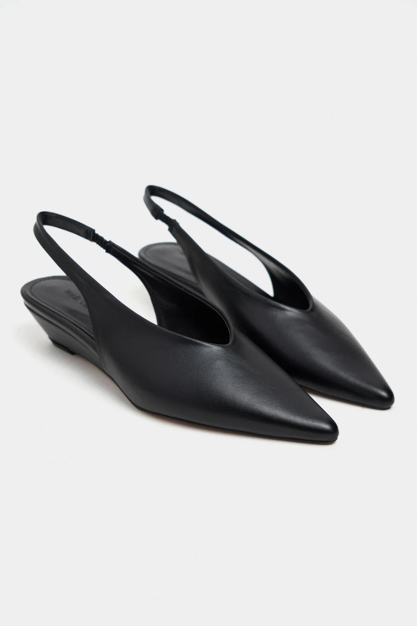 NINO Black Matte Pointed Toe Back Strap Women’s Wedge Heel Shoes