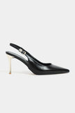 VIORA Black Rustic Buckle Detail Women’s Gold Heel Shoes