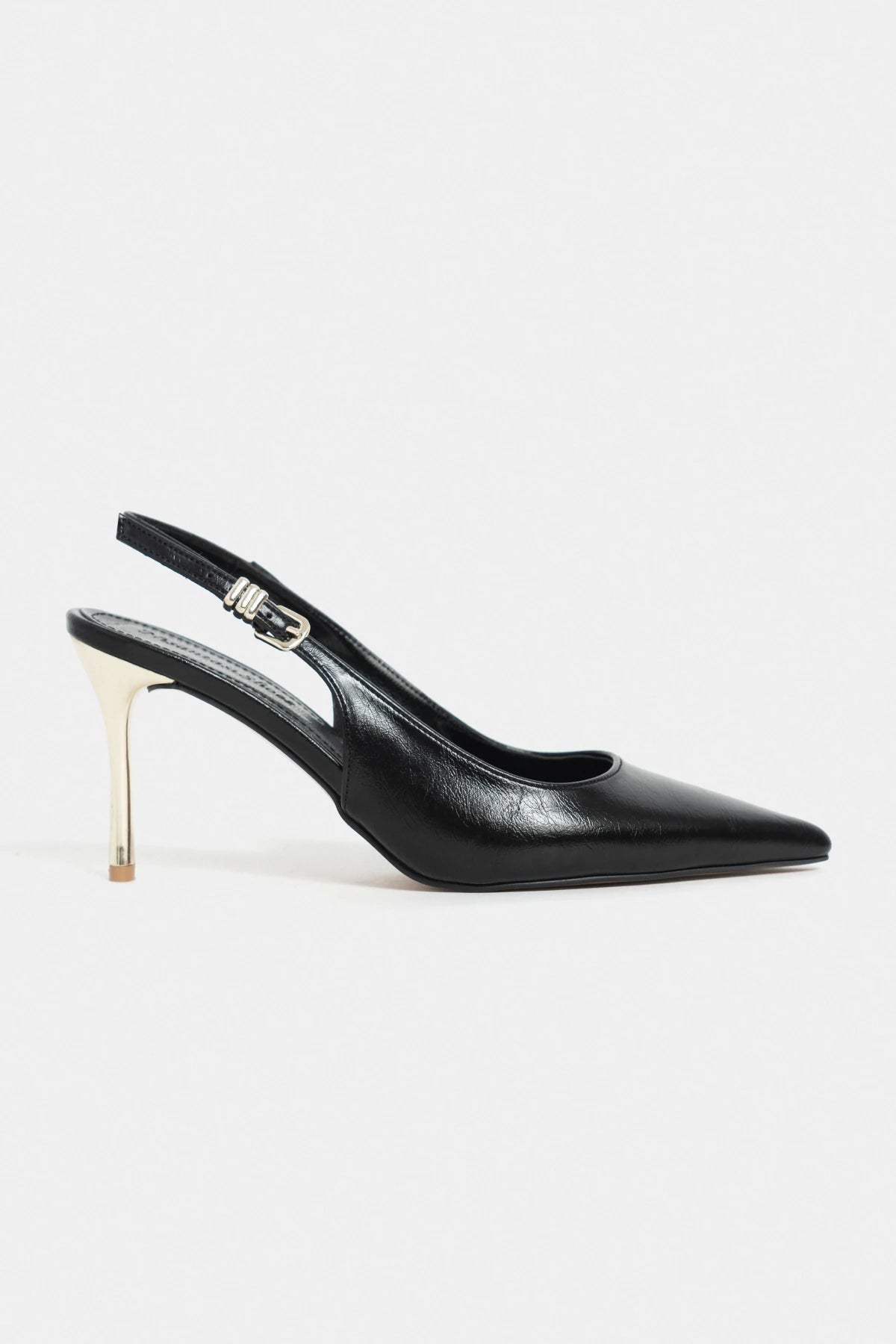 VIORA Black Rustic Buckle Detail Women’s Gold Heel Shoes