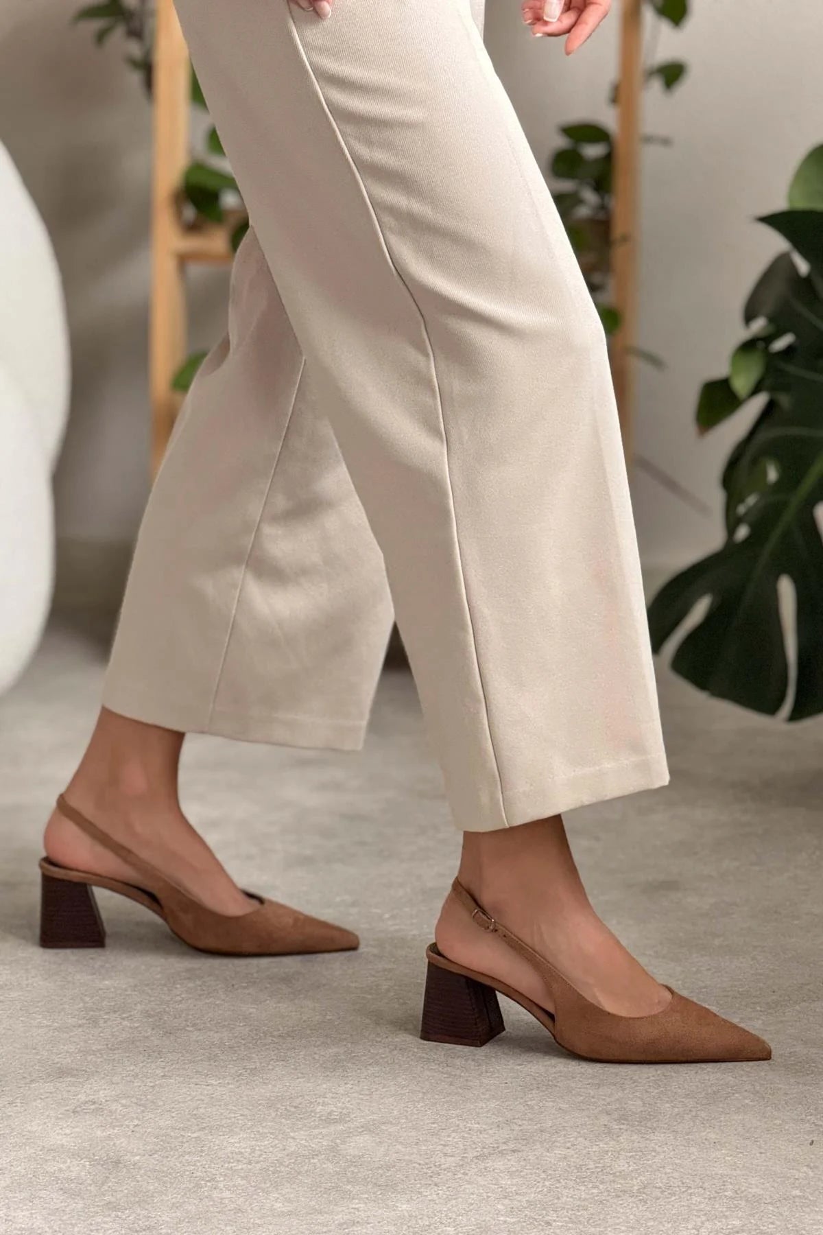Ketrin Tan Suede Ankle Buckle Detail Women's High Heel Shoes