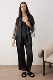 Black Plain Satin Weave Pajama Set
