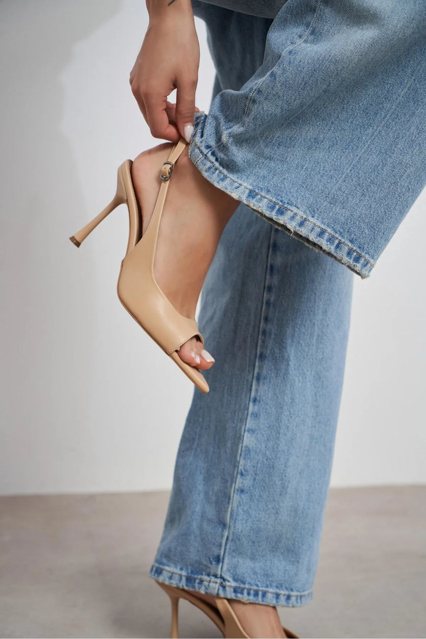 MAIA Nude Matte Pointed Toe Open Front Women’s Thin Heel Shoes