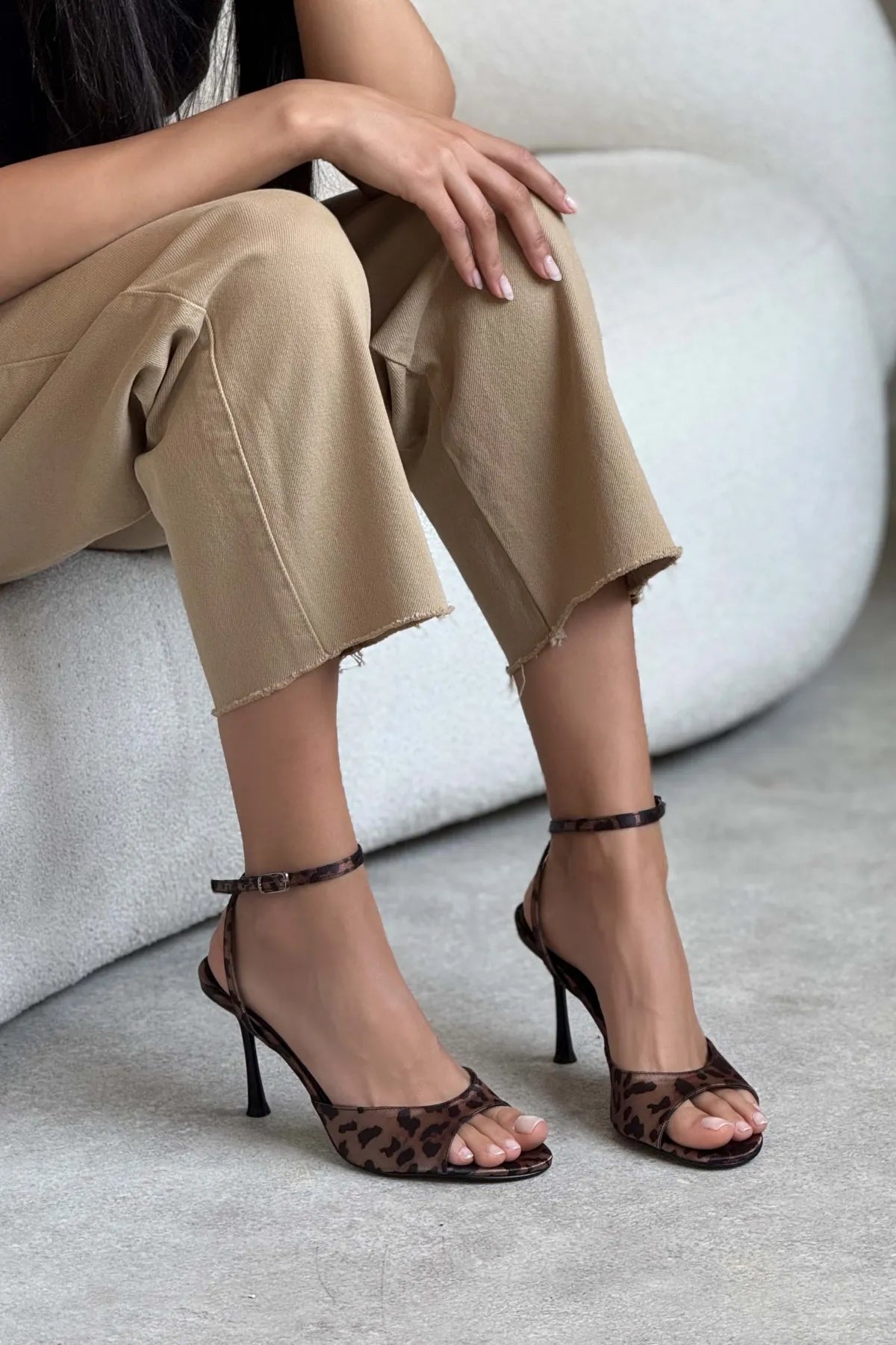 CHARMS Leopard Satin Ankle Strap Detail Women’s High Heels