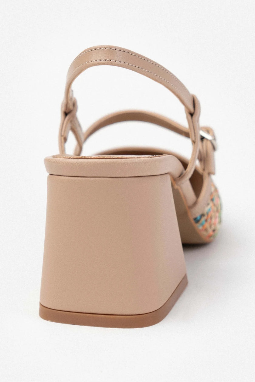 RETRO COLORED WICKER BELT DETAIL POINTED TOE WOMEN'S HEEL SHOES