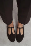 PALMER Dark Brown Genuine Suede Buckle Detail Women’s Flat Ballet Shoes