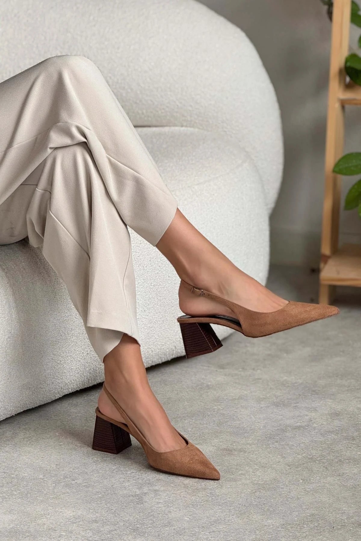 Ketrin Tan Suede Ankle Buckle Detail Women's High Heel Shoes