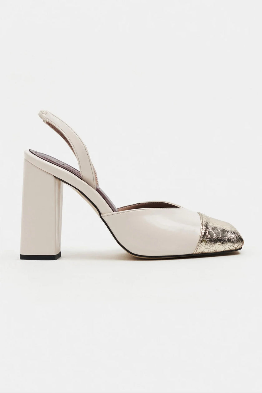 SOLEA PEARL & GOLD TOE DETAIL BLOCK HEEL WOMEN’S SHOES