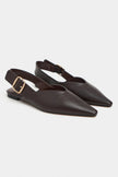 BENETO Coffee Matte Pointed Toe Belt Detail Women’s Ballet Flats