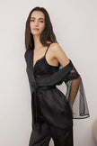 Black Plain Satin Weave Pajama Set