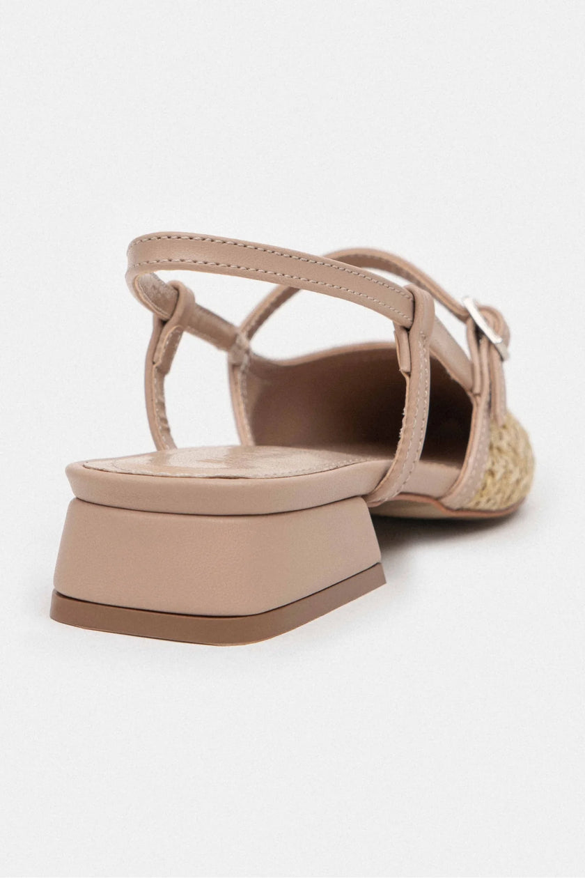 X-HARMONY WICKER BEIGE BELT DETAIL POINTED TOE LOW-HEEL WOMEN'S BALLERINA