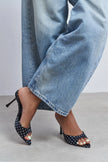 RENATA Black Polka Dot Open Pointed-Toe Women's Heeled Slippers