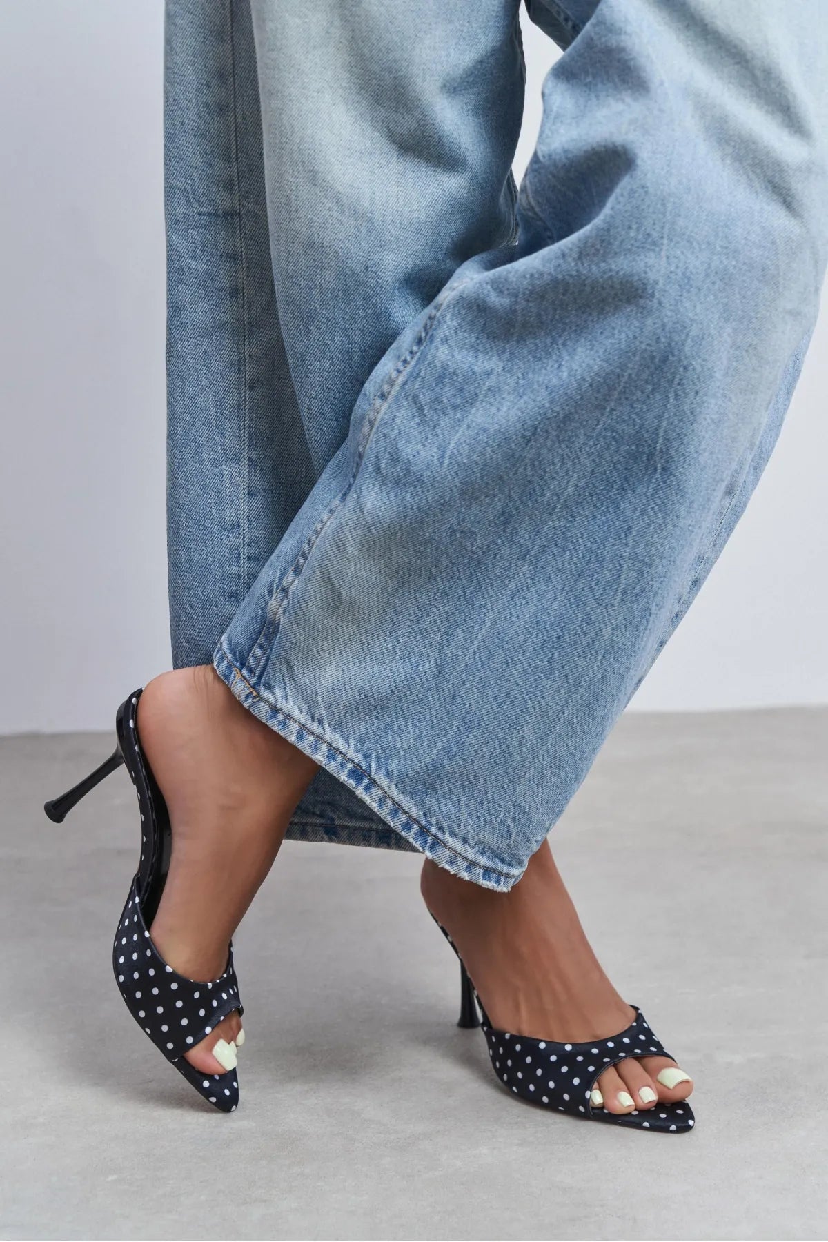 RENATA Black Polka Dot Open Pointed-Toe Women's Heeled Slippers
